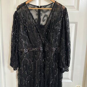 Plus Size R&M Richards Long Sleeve Beaded Evening Gown - Black - 22W